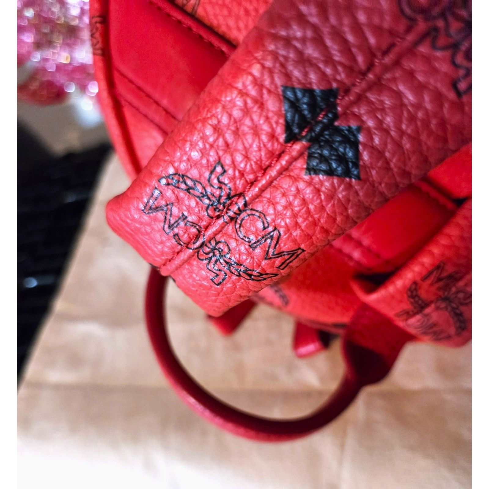 Mcm Small Stark Strawberry Red Visetos Backpack - Like New — image 7 of 8